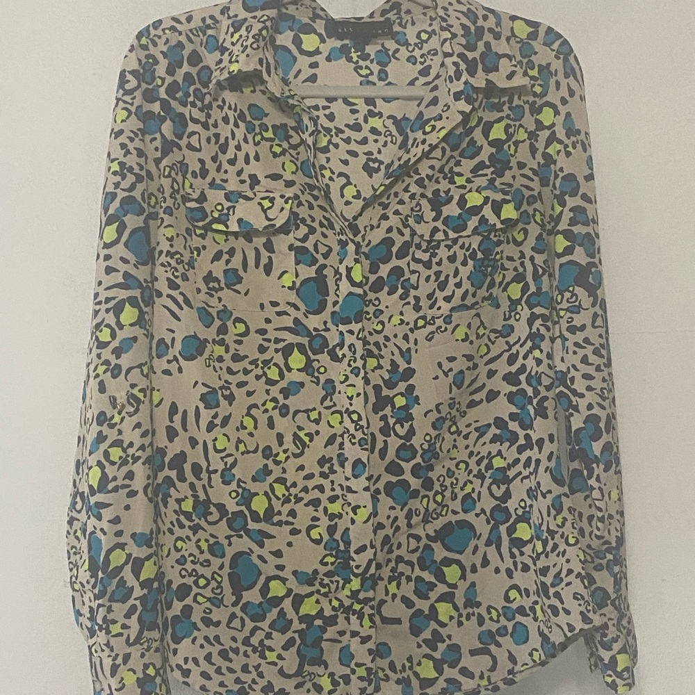 Attention Leopard Print Blouse - Blue and Green Accents